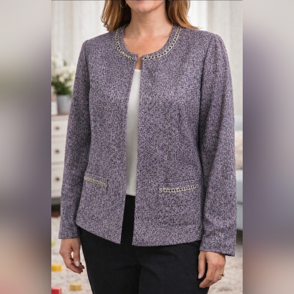 Alfred Dunner Purple Jacket Size 12 silver chain blazer  *